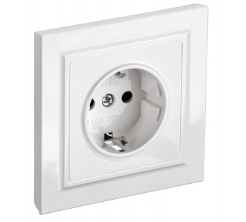 BRITE Розетка 1-местная с заземлением с защитными шторками 16А в сборе РСР14-1-0-БрБ белый IEK