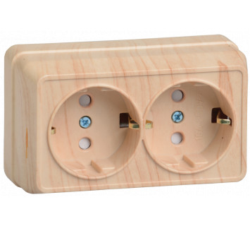 OKTAVA Розетка 2-местная с заземлением с защитными шторками для открытой установки 16А РСш22-3-ОС сосна IEK