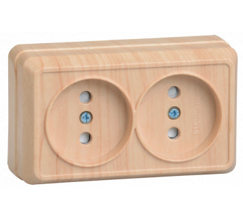 OKTAVA Розетка 2-местная без заземления с защитными шторками для открытой установки 10А РСш22-2-ОС сосна IEK