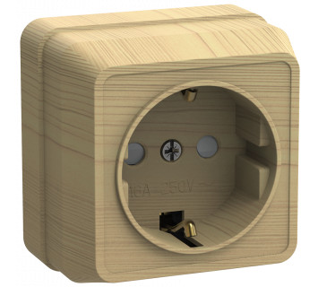 OKTAVA Розетка 1-местная с заземлением с защитными шторками для открытой установки 16А РСш20-3-ОС сосна IEK