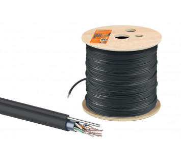 Кабель витая пара F/UTP Cat 5e 4х2х24AWG (305м) solid, PE для наружн. прокл., чёрный, трос 1,2мм TDM