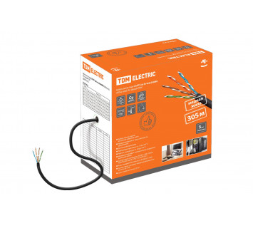 Кабель витая пара U/UTP Cat 5e 4х2х24AWG (305м) solid, PE, чёрный TDM