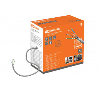 Кабель витая пара U/UTP Cat 6 4х2х23AWG (305м)  solid, ПВХ, серый TDM