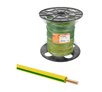 Провод ПуВнг(А)-LS 1х6,0 ГОСТ на катушке (200м), желто-зеленый TDM