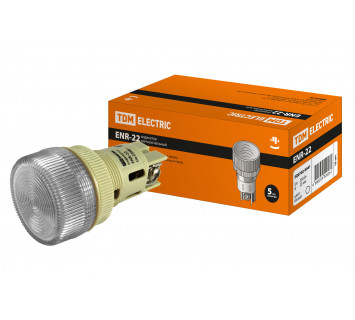 Лампа ENR-22 сигнальная d22мм белый неон/230В цилиндр TDM