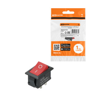 KCD1-101 250В AC/DC, 1P, 6А, (2с), ON-OFF, черный корпус, красная клавиша, Mini TDM