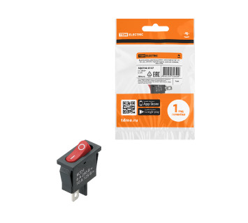 KCD1-101B 250В AC/DC, 1P, 6А, (2с), ON-OFF, черный корпус, красная клавиша, Mini TDM