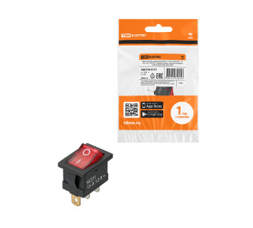 KCD1-101N 12В AC/DC, 1P, 15А, (3с), ON-OFF, черный корпус, крас.клавиша, LED подсв., Mini TDM