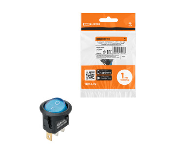 KCD11-101N 250В AC/DC, 1P, 3А, (3с), ON-OFF, черный корпус, синяя клавиша, LED, Micro TDM