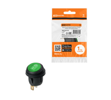 KCD2-101N/FS 250В AC/DC, 1P, 6А, (3с), ON-OFF, черный корпус, зеленая клавиша, LED, IP54 TDM