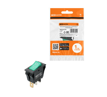 KCD3-101N/B 250В AC/DC, 1P, 15А, (3с), ON-OFF, черный корпус, зеленая клавиша, LED TDM