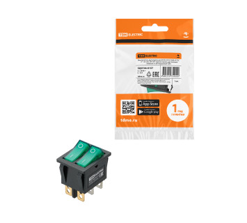 KCD3-221N 250В AC/DC, 1P, 15А, (6с), ON-OFF, черный корпус, две зеленые клавиши, LED, TDM