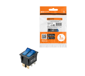 KCD3-221N 250В AC/DC, 1P, 15А, (6с), ON-OFF, черный корпус, две синие клавиши, LED TDM