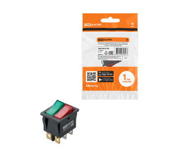 KCD3-221N 250В AC/DC, 1P, 15А, (6с), ON-OFF, черный корпус, красная/зеленая клавиша, LED TDM