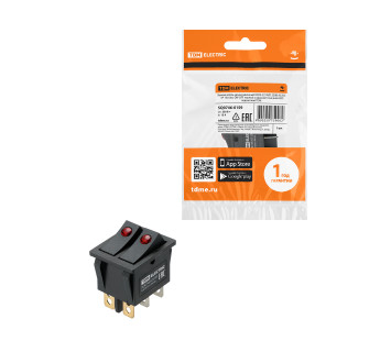 KCD3-221N/D 250В AC/DC, 1P, 15А, (6с), ON-OFF, черный с красной точечной LED подсветкой TDM