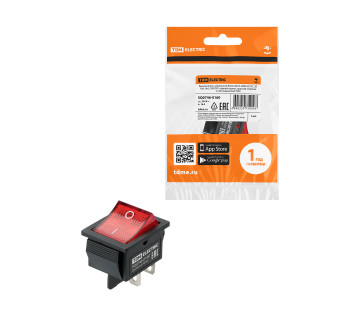 KCD4-201N 250В AC/DC, 2P, 16А, (4с), ON-OFF черный корпус, красная клавиша с LED подсветкой TDM