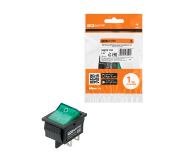 KCD4-201N 250В AC/DC, 2P, 16А, (4с), ON-OFF, черный корпус, зеленая клавиша с LED подсветкой TDM