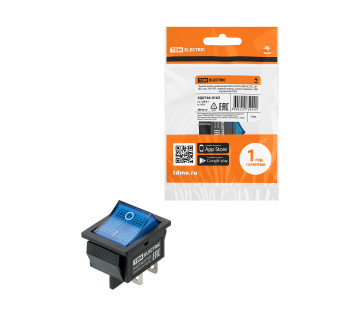 KCD4-201N 250В AC/DC, 2P, 16А, (4с), ON-OFF, черный корпус, синяя клавиша c LED подсветкой TDM