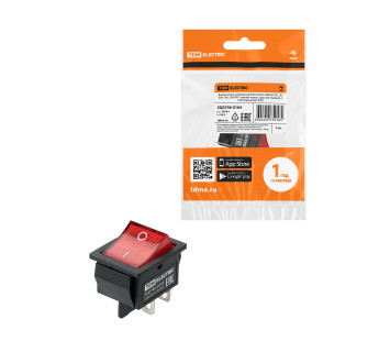 KCD4-201N 250В AC/DC, 2P, 20А, (4с), ON-OFF, черный корпус, красная клавиша с LED подсветкой TDM