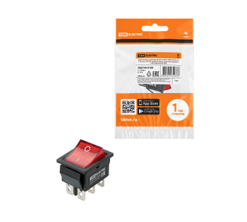 KCD4-202N 250В AC/DC, 2P, 15А, (6с), ON-ON, черный корпус, красная клавиша, LED TDM