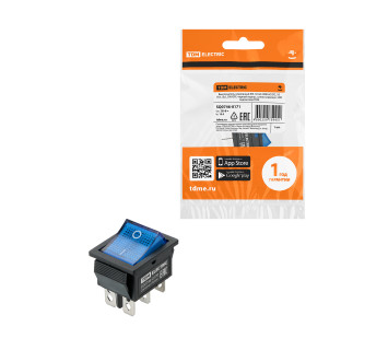 KCD4-202N 250В AC/DC, 2P, 15А, (6с), ON-ON, черный корпус, синяя клавиша, LED TDM