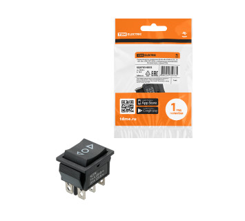 KCD4-203 250В AC/DC, 2P, 16А, (6с), (ON)-OFF-(ON) с нейтралью, без фиксации, черный TDM