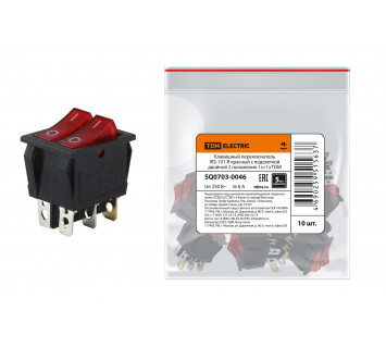 Клавишный переключатель IRS-101-R красный с подсветкой двойной 2 положения 1з+1з TDM