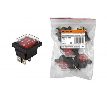 Клавишный переключатель YL-208-01 черный корпус красная клавиша (влагозащищенный) 2 положения 2з TDM