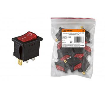 Клавишный переключатель YL-211-02 черный корпус красная клавиша 2 положения 1з TDM