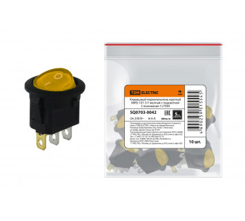 Клавишный переключатель круглый MIRS-101-3-Y желтый с подсветкой 2 положения 1з TDM