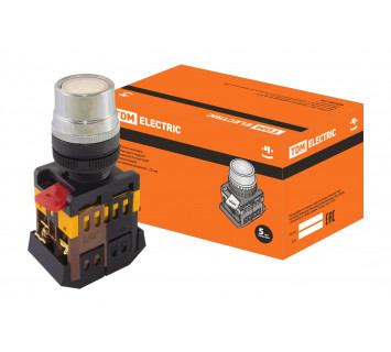 Кнопка ABLF-22 белый d22мм неон/230В 1з+1р TDM