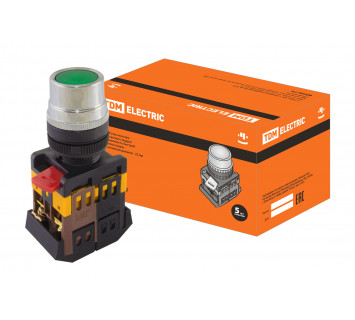 Кнопка ABLF-22 зеленый d22мм неон/230В 1з+1р TDM