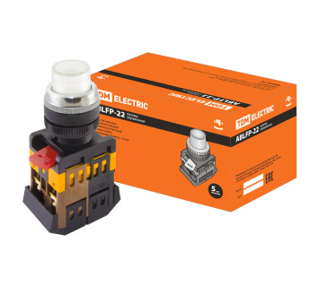 Кнопка ABLFP-22 белый d22мм неон/230В 1з+1р TDM