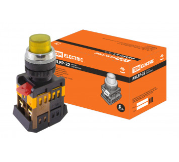 Кнопка ABLFP-22 желтый d22мм неон/230В 1з+1р TDM
