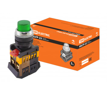 Кнопка ABLFP-22 зеленый d22мм неон/230В 1з+1р TDM