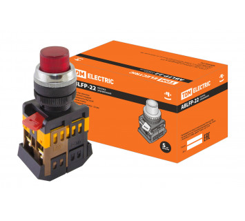 Кнопка ABLFP-22 красный d22мм неон/230В 1з+1р TDM
