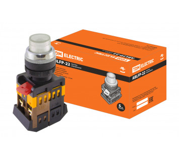 Кнопка ABLFP-22 прозрачн. d22мм неон/230В 1з+1р TDM