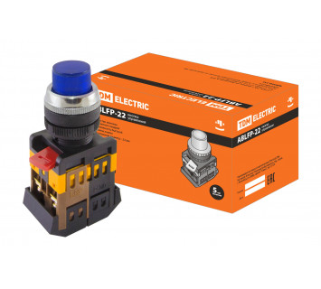 Кнопка ABLFP-22 синий d22мм неон/230В 1з+1р TDM