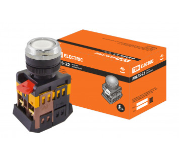 Кнопка ABLFS-22 белый d22мм неон/230В 1з+1р TDM