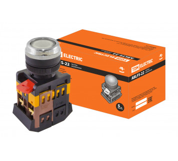 Кнопка ABLFS-22 прозрачн. d22мм неон/230В 1з+1р TDM