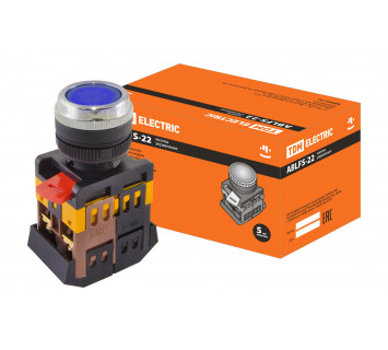 Кнопка ABLFS-22 синий d22мм неон/230В 1з+1р TDM