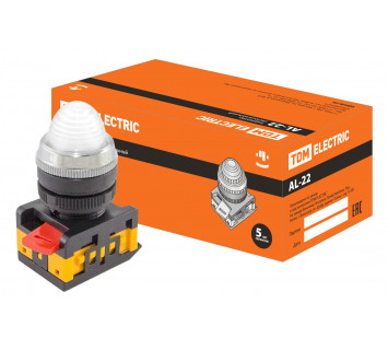 Лампа AL-22 сигнальная d22мм белый неон/230В цилиндр TDM