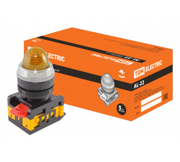 Лампа AL-22 сигнальная d22мм желтый неон/230В цилиндр TDM