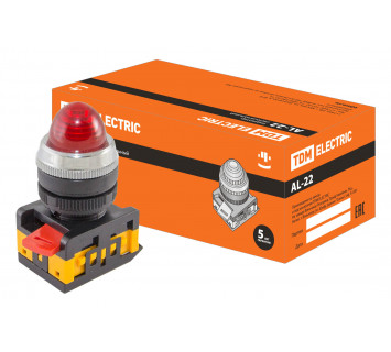 Лампа AL-22 сигнальная d22мм красный неон/230В цилиндр TDM
