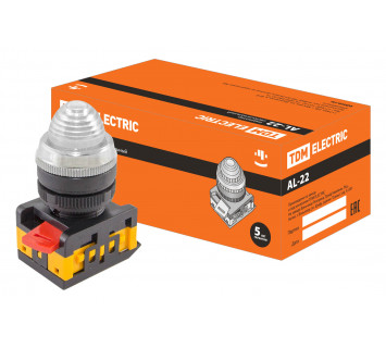 Лампа AL-22 сигнальная d22мм прозрачн. неон/230В цилиндр TDM