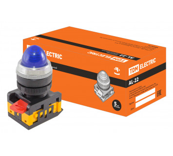 Лампа AL-22 сигнальная d22мм синий неон/230В цилиндр TDM