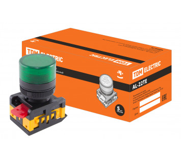 Лампа AL-22TE сигнальная d22мм зеленый неон/230В цилиндр TDM