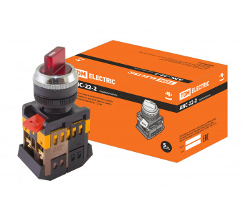 Переключатель АNС-22-2 на 2 фикс.полож.красный неон/230В I-O 1з+1р TDM