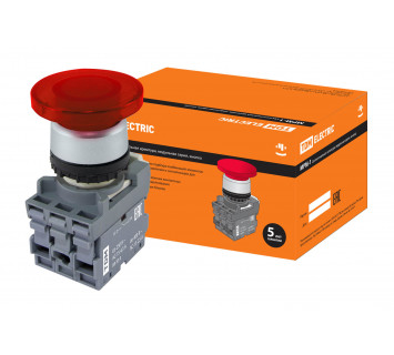 Кнопка грибовидная МРМ1-11R(LED) в сборе d40мм/24B 1з+1р красная TDM