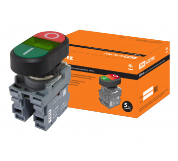 Кнопка двойная MPD2-11G (зеленая/красная) (LED) в сборе d22мм/24В (I/O) линза зеленая TDM